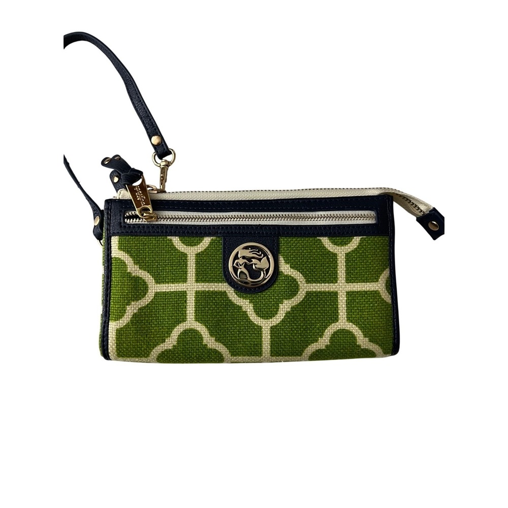 Spartina 449‎ Wristlet Wallet Small Green Geometric Linen Leather